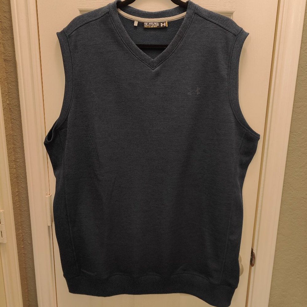 Under Armour Men's Casual Sweater Vest V-neck Sleeveless Pullover Blue Size 2XL